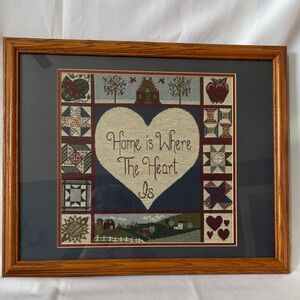 Vintage Riverdale Framed "Home is Where the Heart Is" Burgundy Blue Wall Art